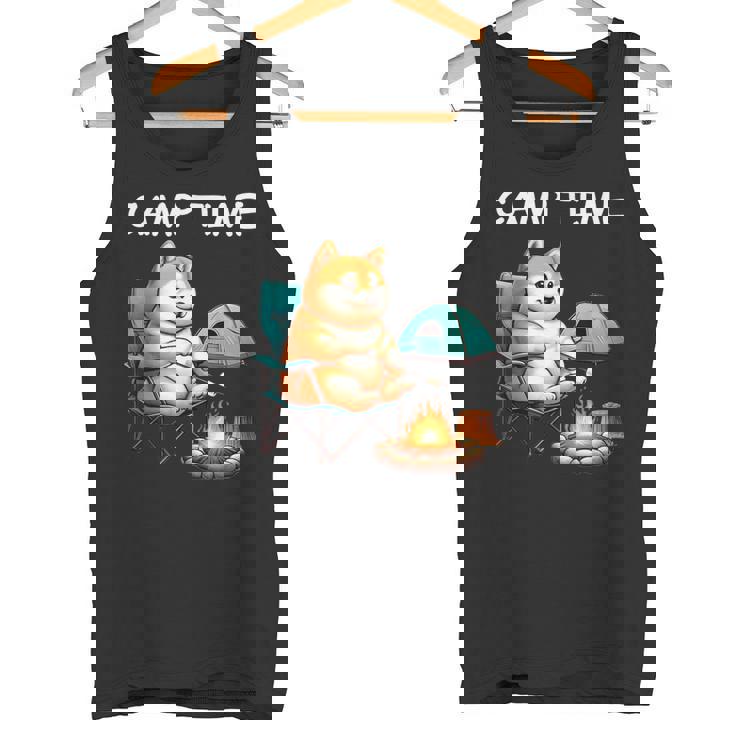 キャンプ Camp Time アウトドア 焚火 おもしろ 犬 柴犬好き 柴犬 名言 文字 面白い ふざけた ネタ タンクトップ