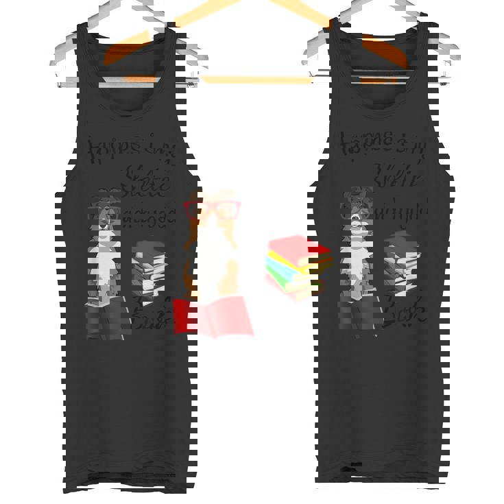 キュート・ハピネス・イズ・シェルティー・アンド・ブックス・シェルティー・マム タンクトップ