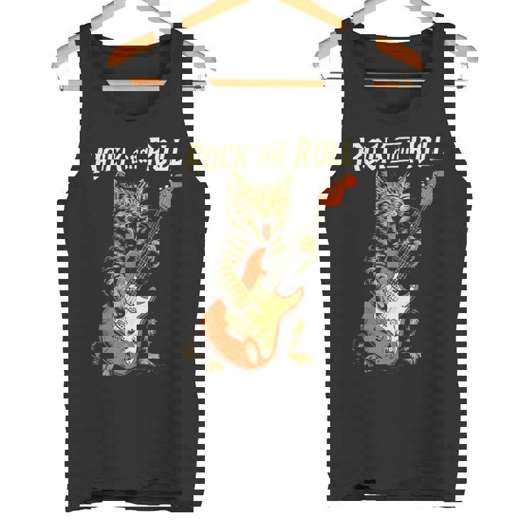 ギターを弾くロックな猫 音楽好き猫好き向けデザイン タンクトップ