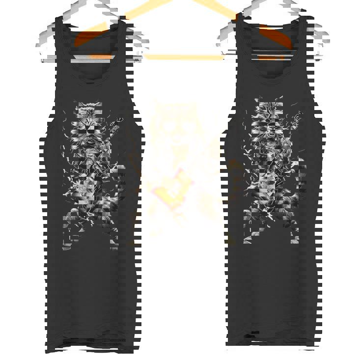 ギターを弾くロックキャット 面白いギター猫 タンクトップ