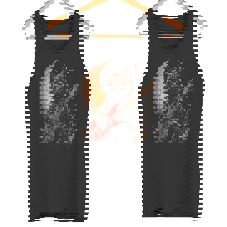 ギターを弾くロックキャット 面白いロックミュージックギター猫 タンクトップ