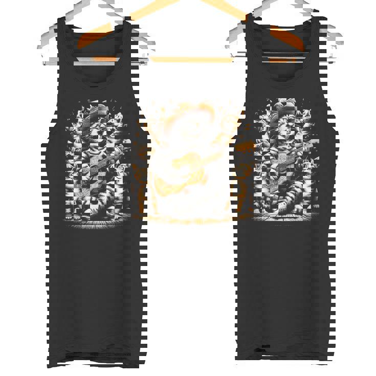 ギターを弾く猫 面白いロックミュージックギター猫 タンクトップ