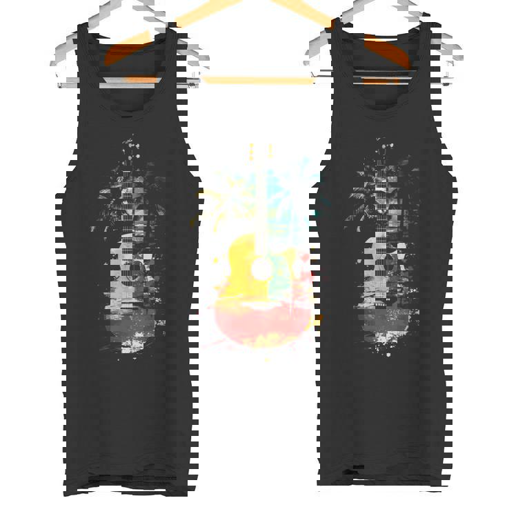 ギタープレーヤー ヤシの木 レゲエ 音楽 ギタリスト ミュージシャン 長袖tシャツ タンクトップ