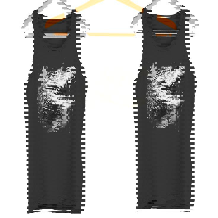 クロコダイル ワニの肖像画 爬虫類 カラフル アニマルプリント タンクトップ