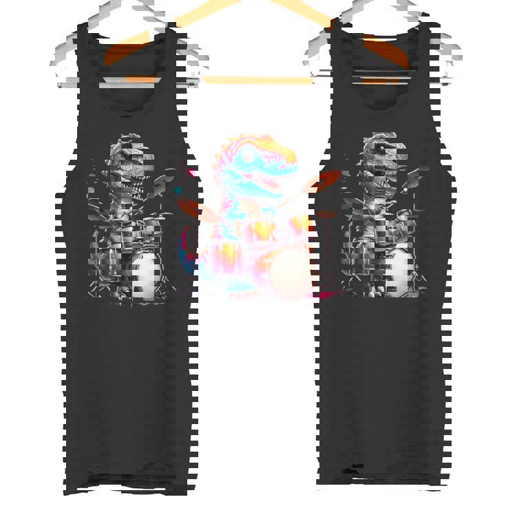 クールなt-Rex恐竜ドラマー音楽バンドデザイン。 タンクトップ