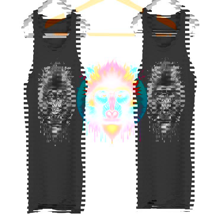 クールなタイダイサングラスマンドリルイラストアート タンクトップ