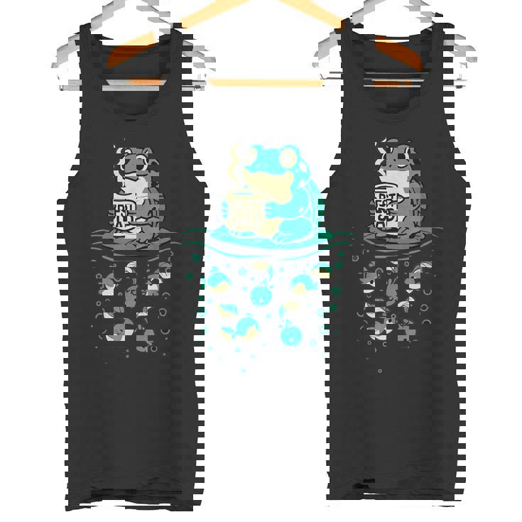 コーヒーとオタマジャクシのアートで面白い最高のお父さんカエル タンクトップ