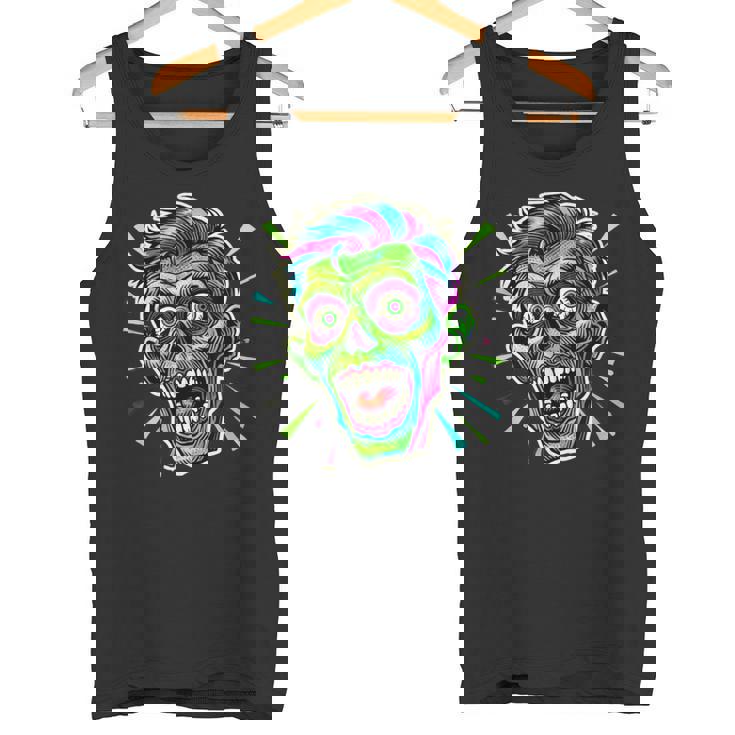 サイケデリック ゾンビヘッド ホラーアート 不気味なアンデッド タンクトップ