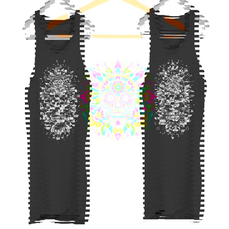 サイケデリックシュガースカルtシャツ 鮮やかでカラフルな死者の日 タンクトップ