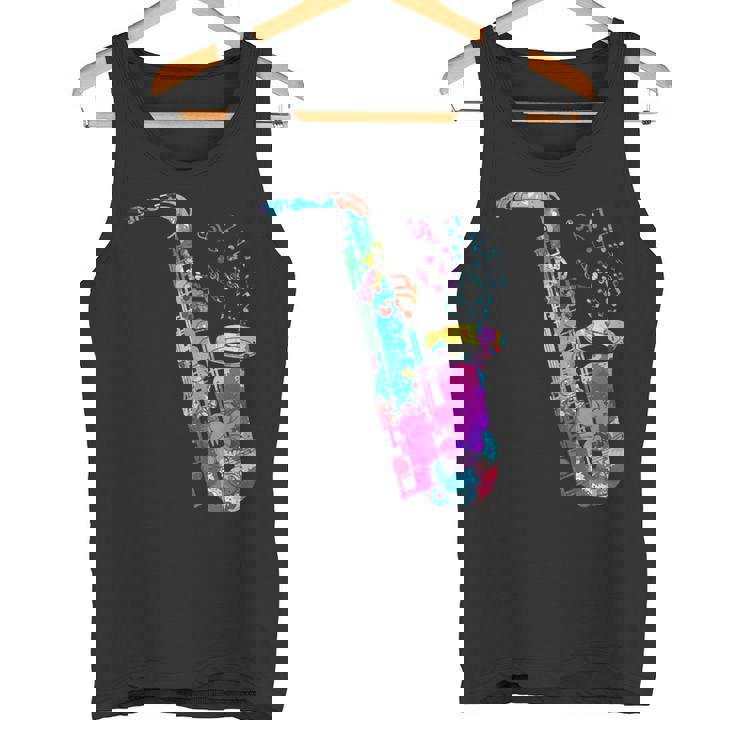 サクソフォン プレーヤー ジャズ 音符 サクソフォン カラフル サックス タンクトップ