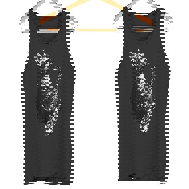 サックスを奏でる猫 面白い猫 ジャズ サックス 音楽 サックス タンクトップ