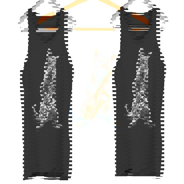 サックスを演奏する面白い猫 ジャズ サックス ミュージシャン サクソフォニスト タンクトップ