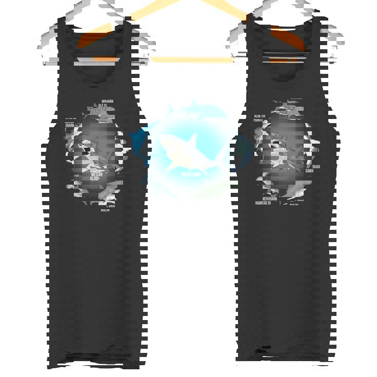 サメ6種 サメタイプ サメ 海の生き物 メガロドン サメ タンクトップ