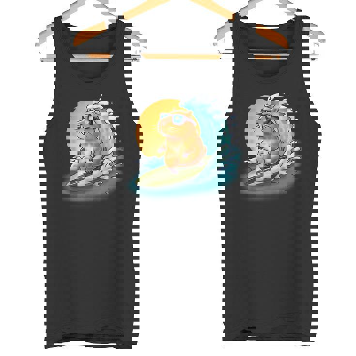 サングラスでサーフィンカピバラ タンクトップ