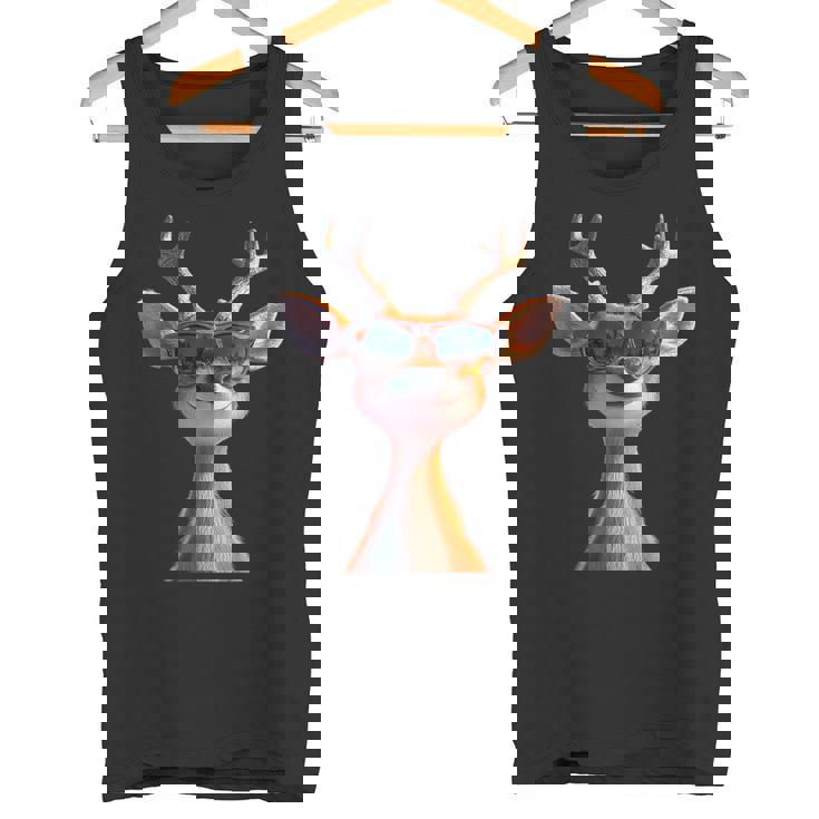 サングラスの角を持つ雄鹿狩猟鹿トナカイ赤鹿 タンクトップ