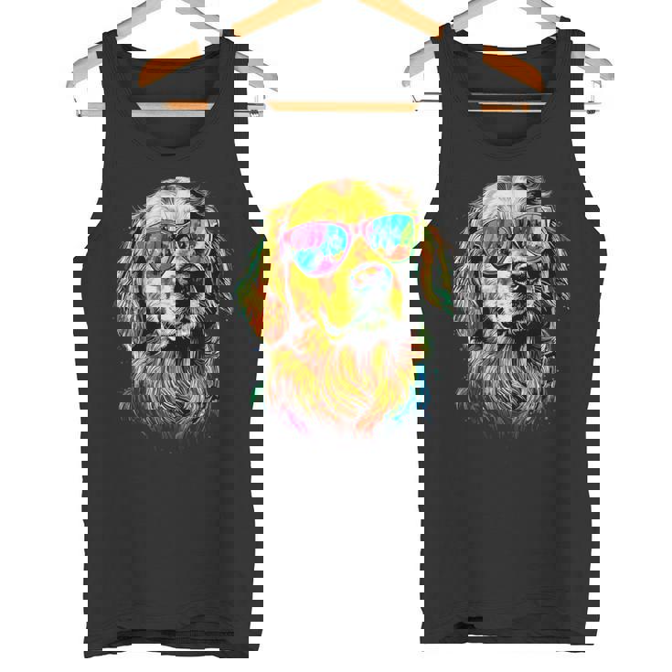 サングラスをかけたゴールデン・レトリーバー 犬が大好き タンクトップ