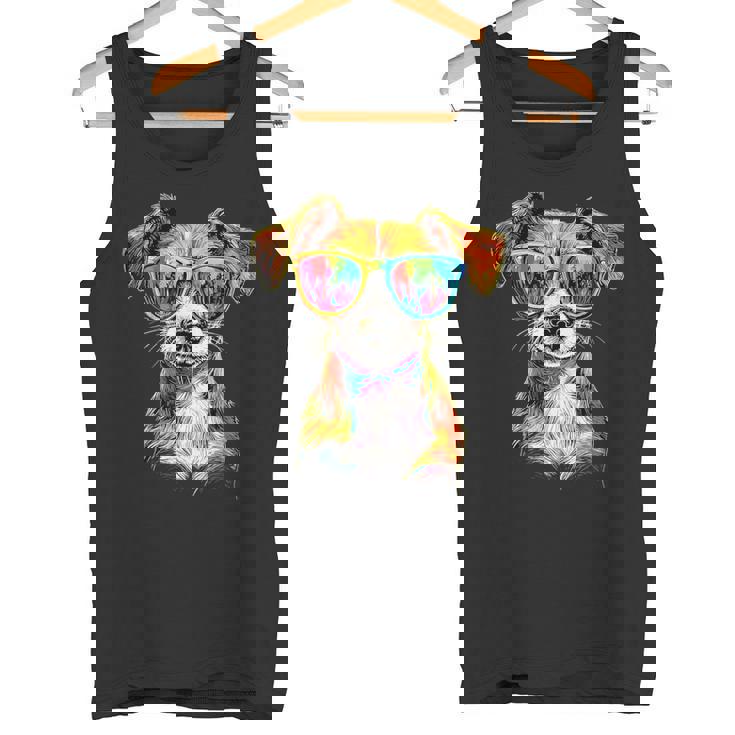 サングラスをかけたジャック・ラッセル・テリア ジャック・ラッセル愛好家 タンクトップ