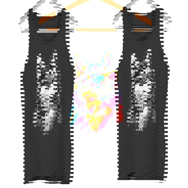 サングラスをかけたハスキー犬 私はシベリアンハスキーが大好きです。 タンクトップ