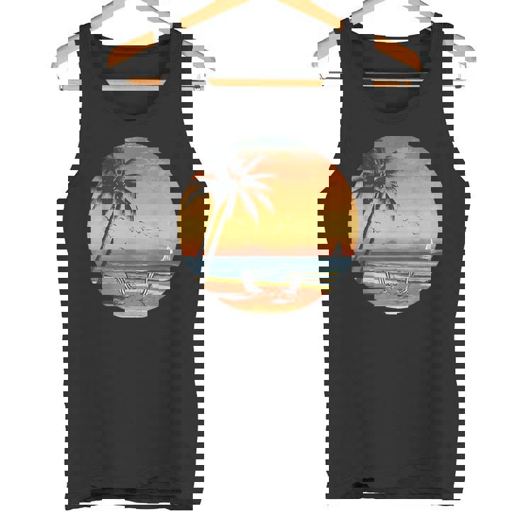 サンセット ビーチ ヤシの木 夏 バイブ レトロ トロピカル 夏 ビーチ タンクトップ