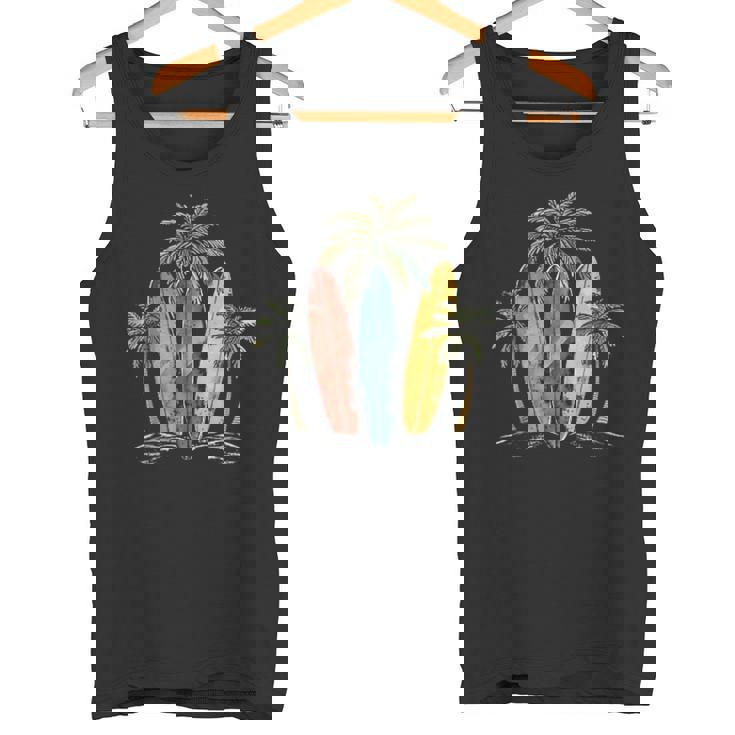 サーファー ヴィンテージ サーフボード ヤシの木 ビーチ サーフィン タンクトップ