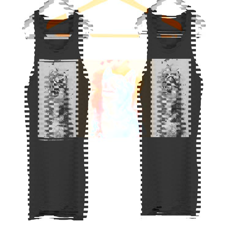 シベリアンハスキー子犬の笑いグラフィック。 タンクトップ