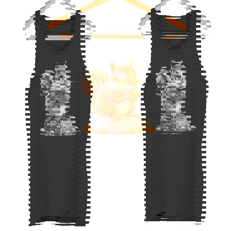 シマリス 森林 動物 木 リス 水彩 タンクトップ