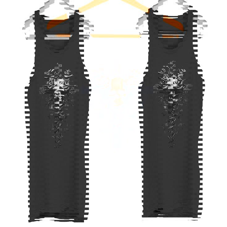 スカル ゴシック バラ 十字架 バラ つる 美的 ゴス タンクトップ