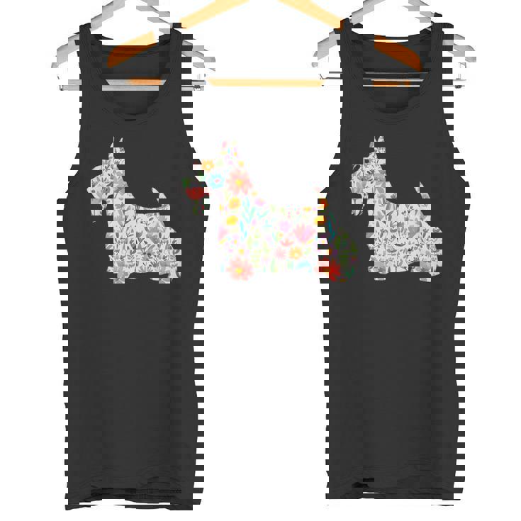 スコティッシュテリア水彩フラワーデザイン。 タンクトップ