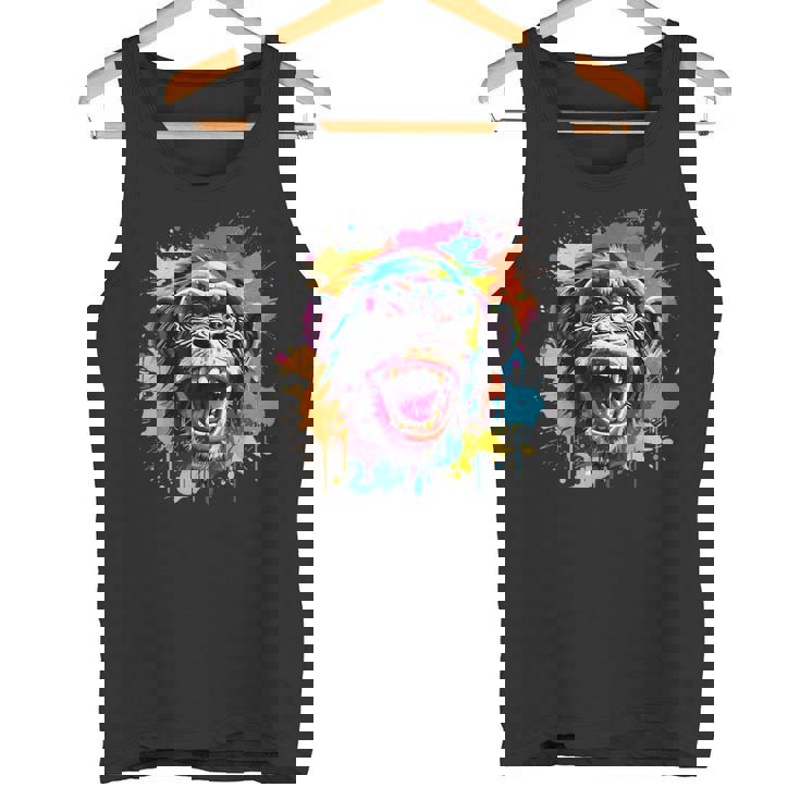 スプラッシュアート チンパンジー 野生動物 動物 好き カラフル タンクトップ