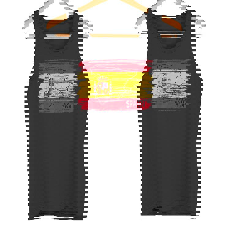 スペイン国旗の絵、スペインの地図のスケッチ。 タンクトップ