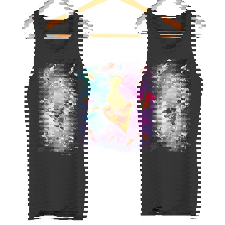 スペースレーザーアヒル食べるピザ、ギャラクシーダック。 タンクトップ