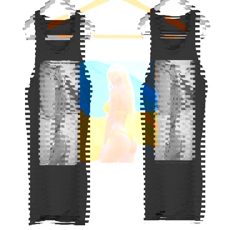 セクシーガールグラフィックtシャツ 「モダンピンナップガール&ウクライナ国旗2」 タンクトップ