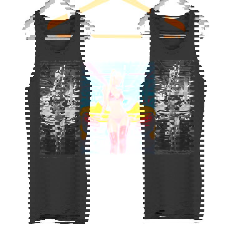 セクシーガールグラフィックtシャツ セクシーブロンドビキニモデル&車 タンクトップ