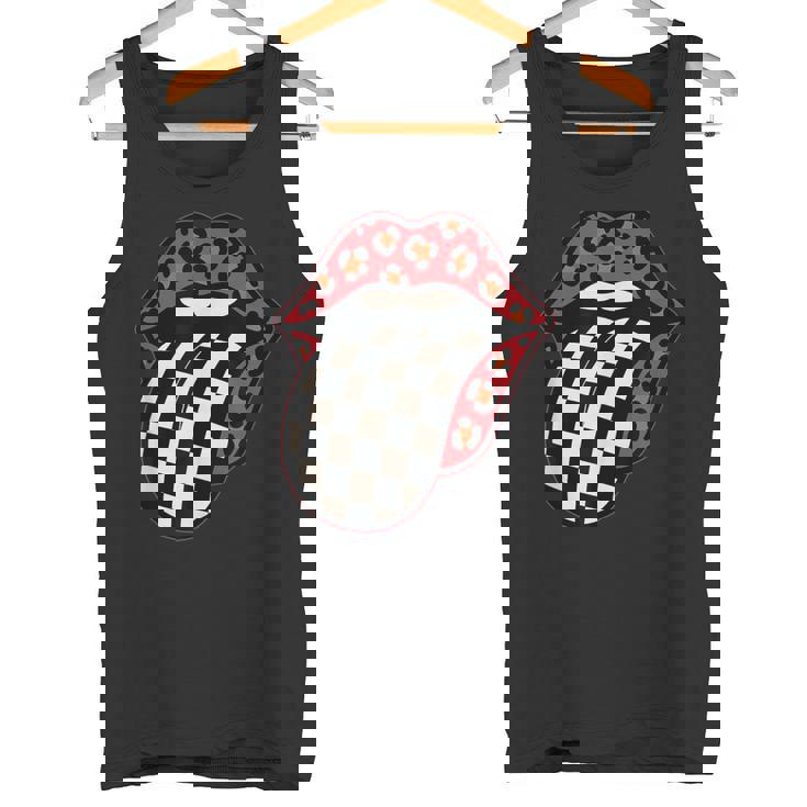 チェック 舌 赤 ヒョウ 唇 レース タンクトップ