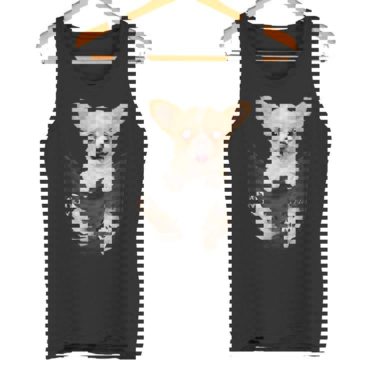 チワワ犬愛好家のためのポケットに入った面白いチワワ犬。 タンクトップ