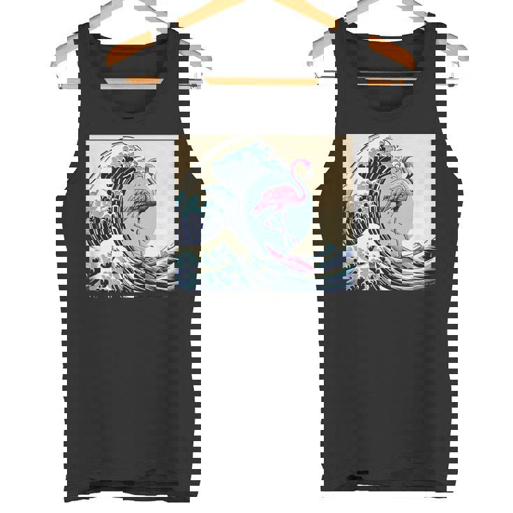 トロピカルピンク フラミンゴ グレートビッグウェーブサーファー オーシャンビーチ タンクトップ