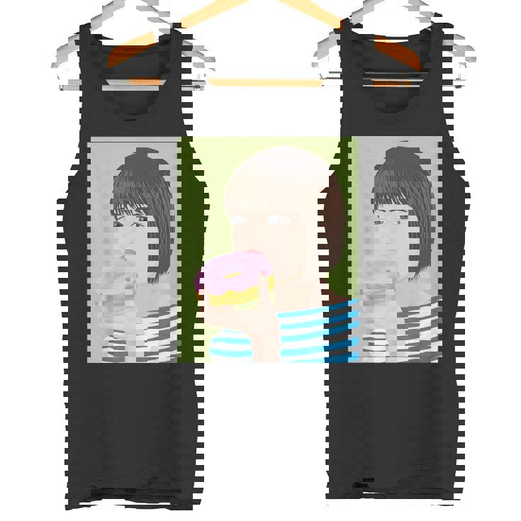 ドーナツショップ ポップアート ポートレート ロジックロックスター キュート ドーナツ ガールフレンド ドーナツ タンクトップ