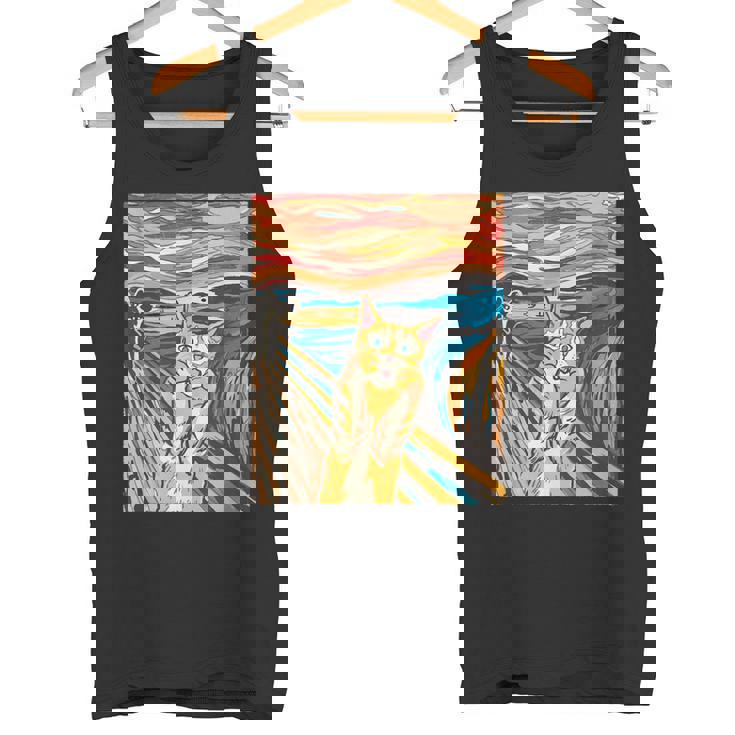 ニャンコの叫び 面白いtシャツ 猫 ムンクの叫び パロディ ネコ メンズ 子供 おもしろ 服 おもしろグッズ ネタ タンクトップ