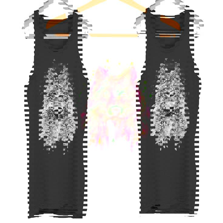 ネイティブアメリカン オオカミの頭 トライバル ボヘミアン タトゥーアート タンクトップ