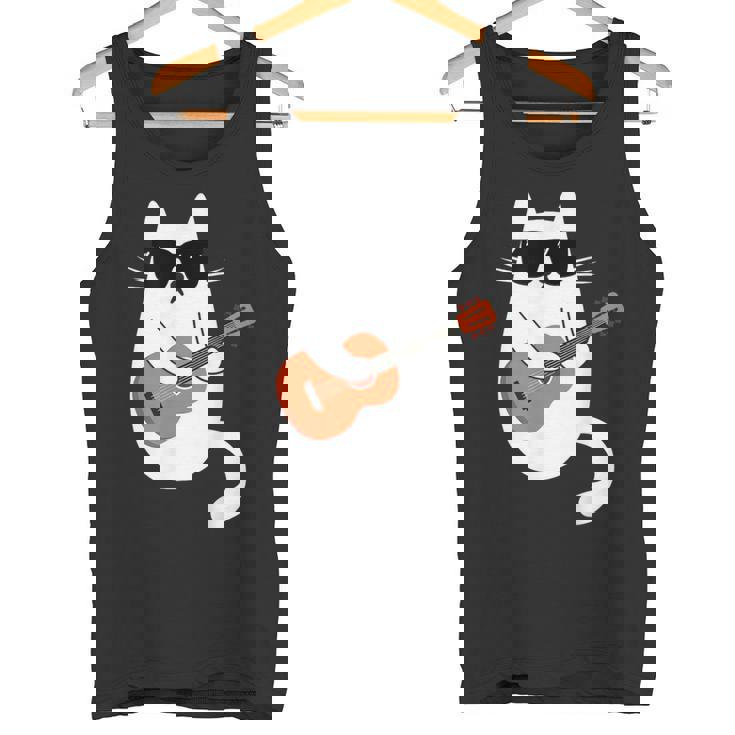 ネコとギター 猫とサングラス ネコ好き 猫飼い アコースティックギター エレキギター 音楽家 バンド ネコ 猫 タンクトップ