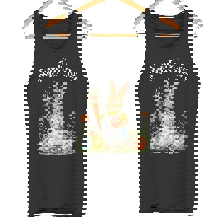 ハッピーイースターバニーニンジンイースターエッグ イースターラビットアートワーク タンクトップ