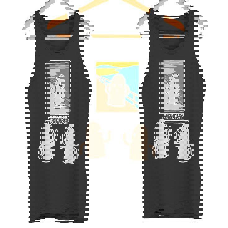 ハニワくん の ムンクの叫び と 見つめる 埴輪【ゆるフレンズ】名画 パロディ キャラクター かわいい イラスト 面白い タンクトップ