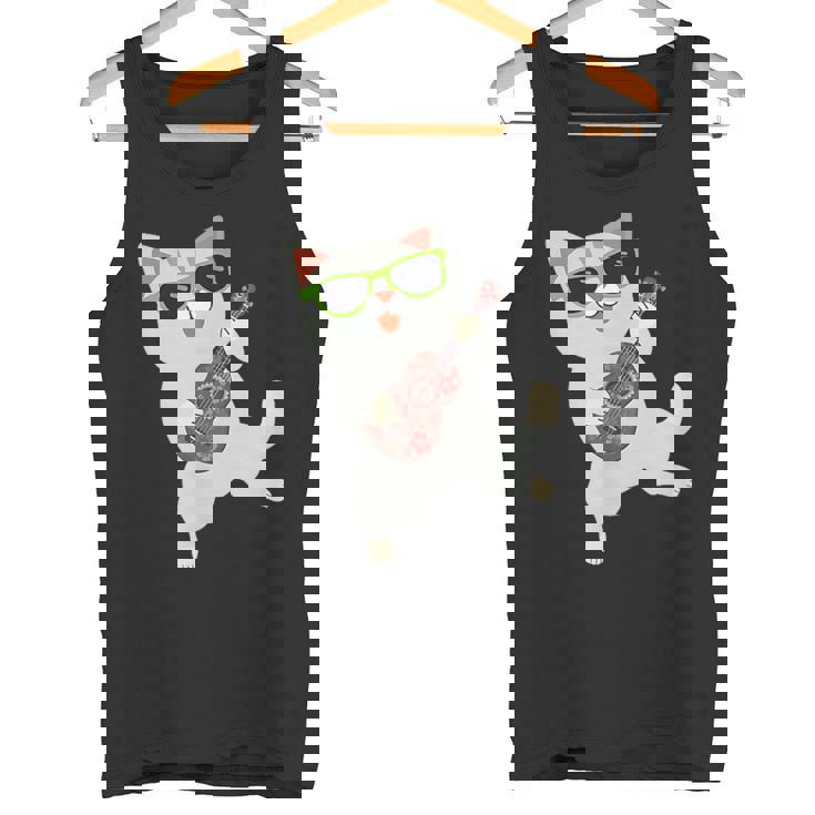 ハワイアンウケ猫遊びウクレレバッジポケット タンクトップ