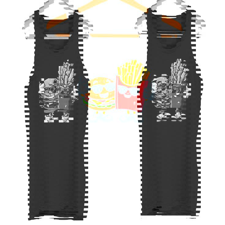 ハンバーガーフライドポテトファーストフード愛好家アート 面白いユーモアコンボプリント タンクトップ