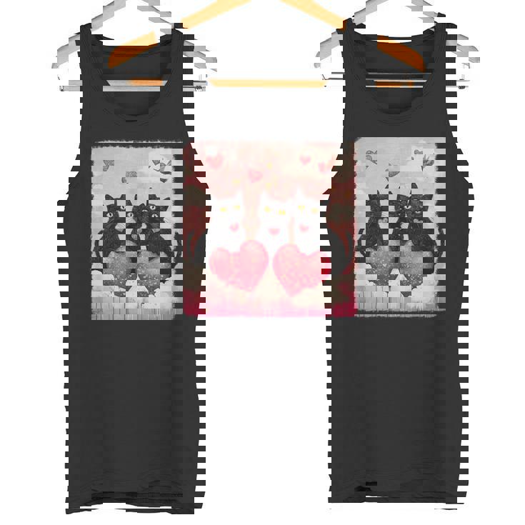 ハートのある黒猫 バレンタインデー アートペインティング タンクトップ