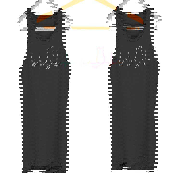 ハートビート 猫好き ねこ好き ネコ好き ハートビート猫 後ろ姿 猫の飼い主 おもしろ 可愛い ネコ 猫 ねこ タンクトップ