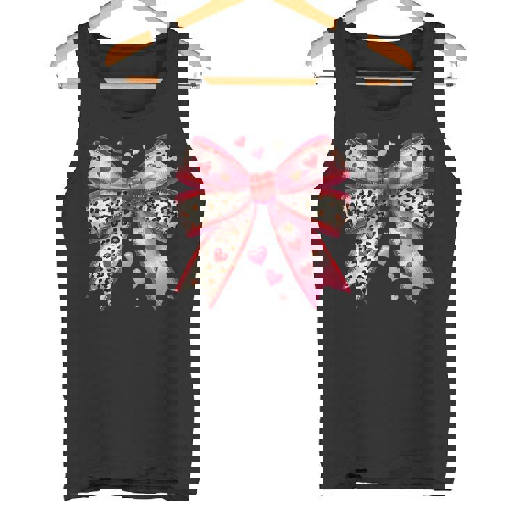 ハート付きピンクヒョウ柄リボン。 タンクトップ