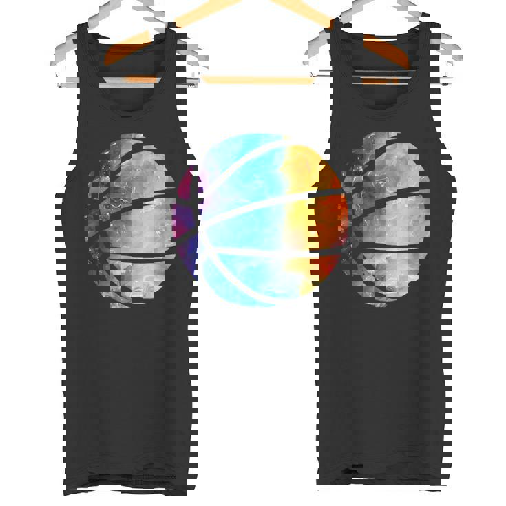 バスケットボールのシルエットカラフルな水彩画 タンクトップ