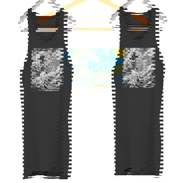 バンゴッホの星空と北斎の富嶽三十六景波絵の融合 タンクトップ