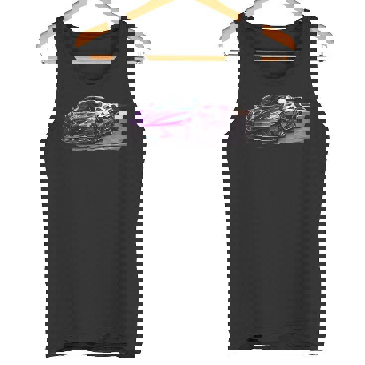 パープル C8 ドライブウェイ スー レースカー マッスルカー スポーツカー C8 タンクトップ